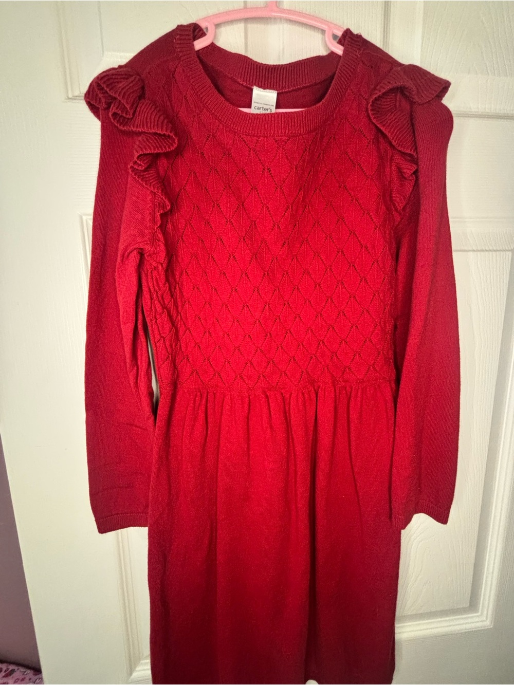 Carter's Bright Red Knit Ruffle-Shoulder Dress - Picture 2 of 3